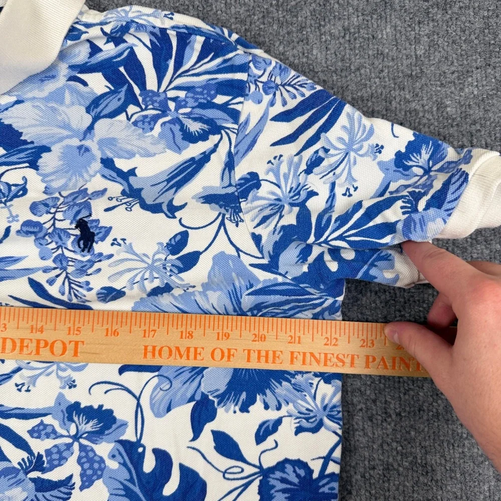 Polo Ralph Lauren Shirt Mens M Blue White Floral Contrast Collar Hawaiian Pony
